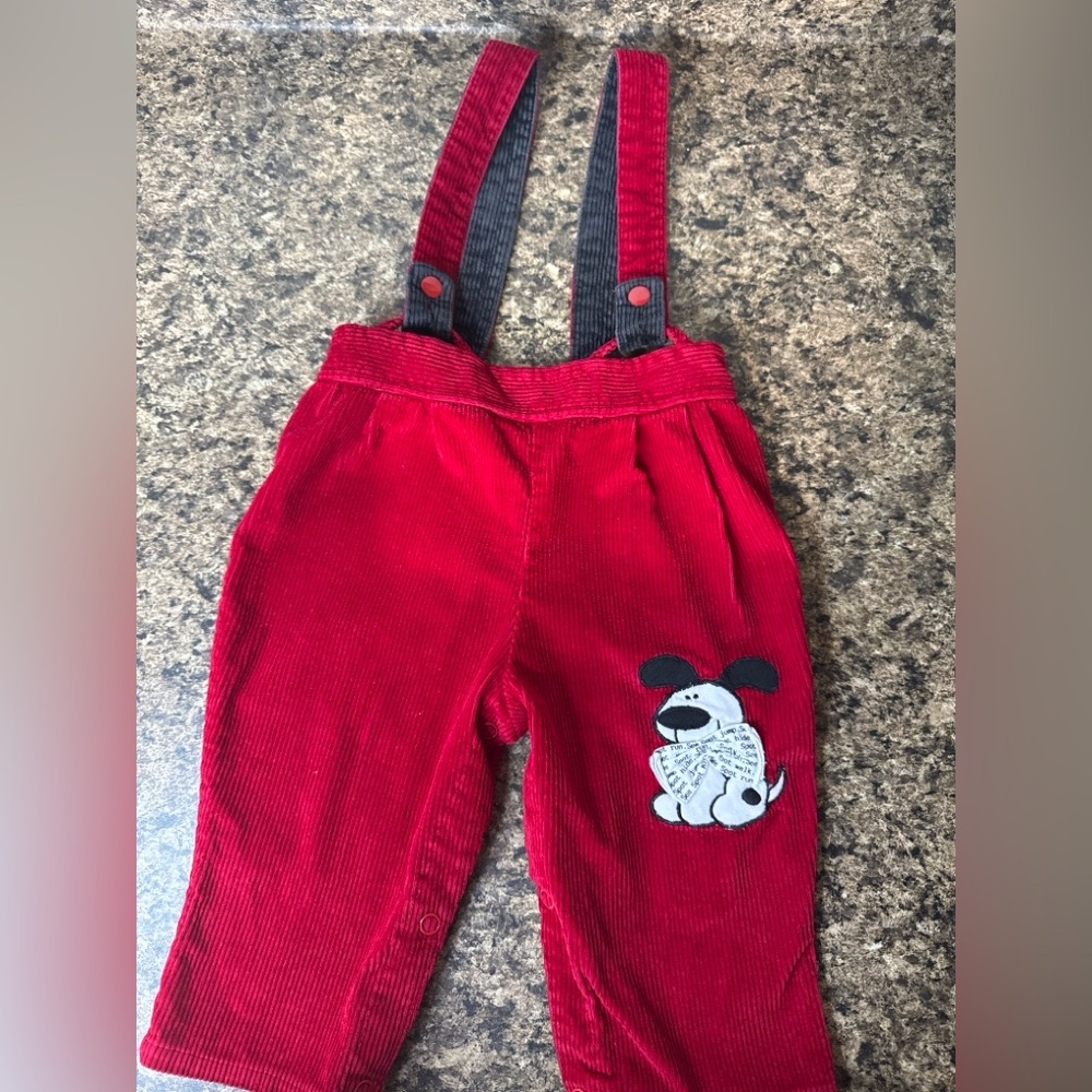Vintage Carter’s Corduroy Baby Overalls 3–6 Months Red Dog Patch